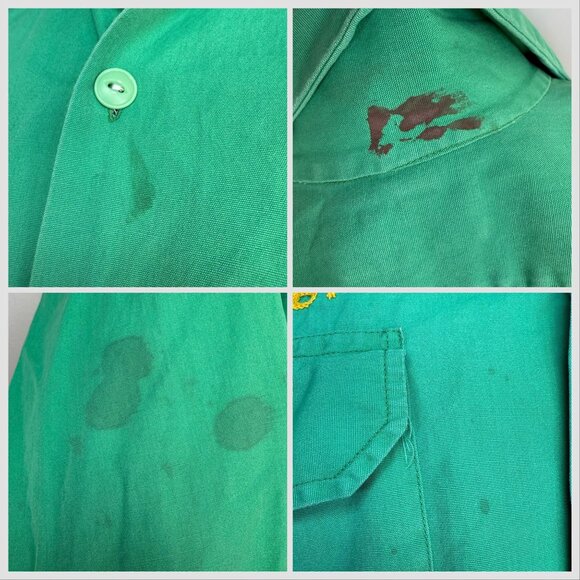 Vintage 1940s Mens Green Long Sleeve Shirt Al Chymia Temple Memphis Chain Stitch - Picture 8 of 10